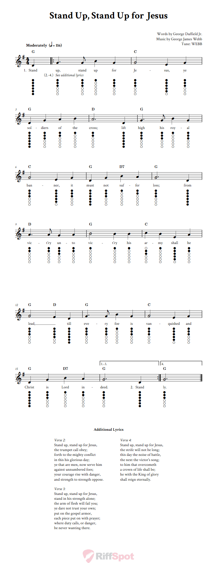 Stand Up, Stand Up for Jesus Tin Whistle Tab