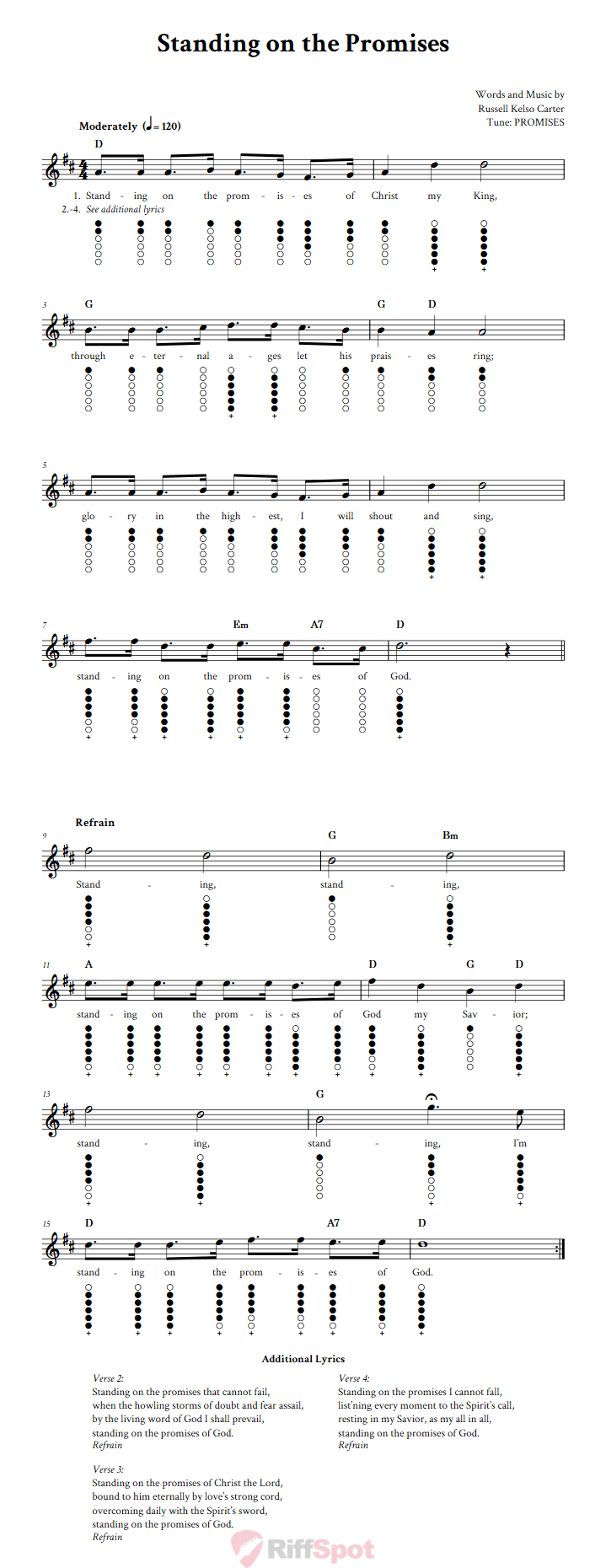 Standing on the Promises Tin Whistle Tab