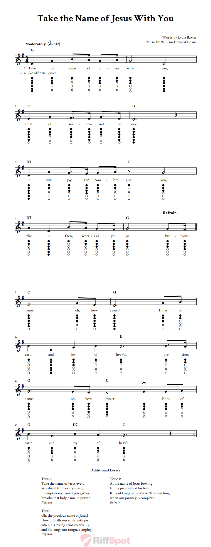 Take the Name of Jesus With You Tin Whistle Tab