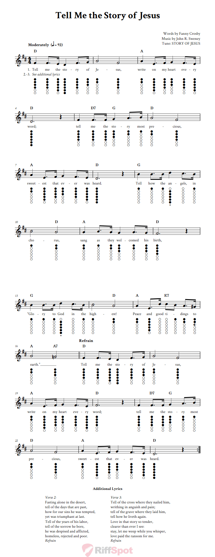 Tell Me the Story of Jesus Tin Whistle Tab