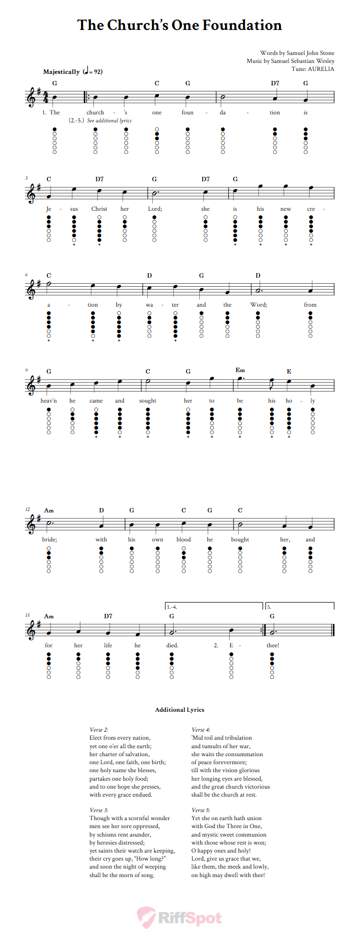 The Church's One Foundation Tin Whistle Tab