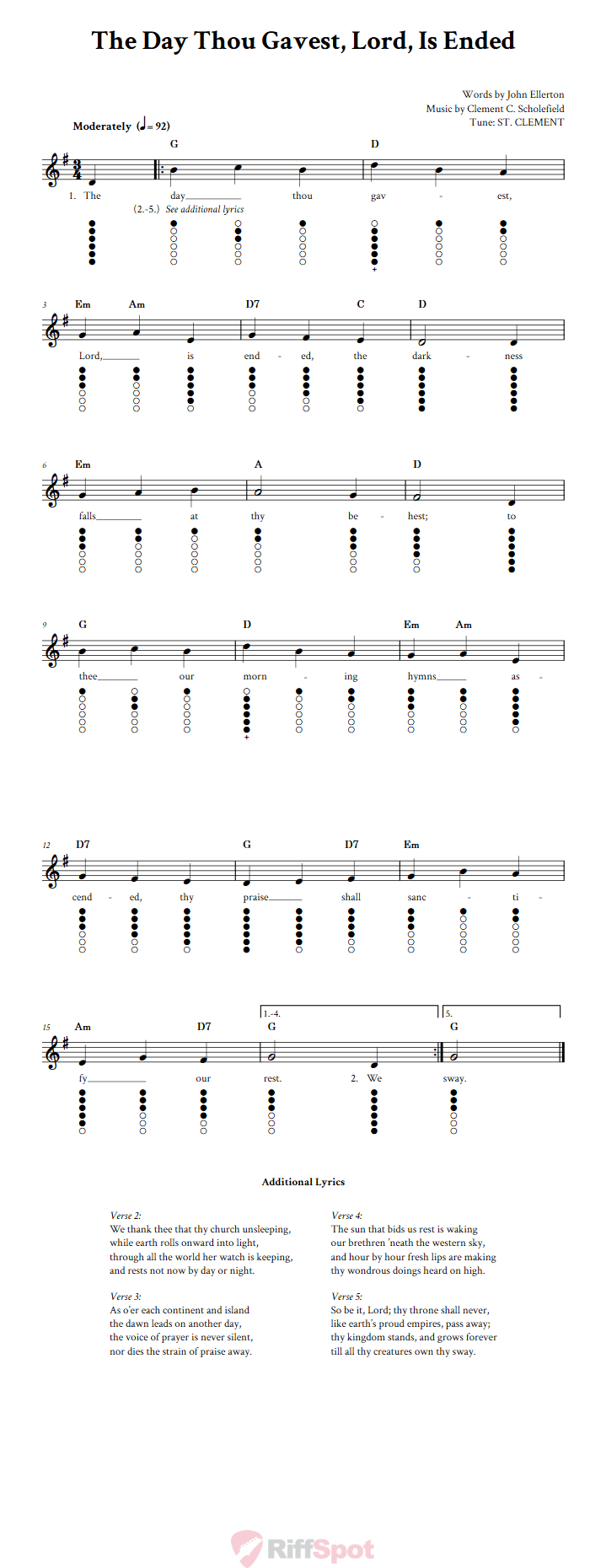 The Day Thou Gavest, Lord, Is Ended Tin Whistle Tab