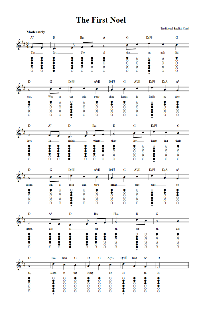 The First Noel Tin Whistle Tab