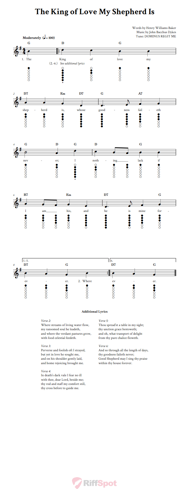 The King Of Love My Shepherd Is Tin Whistle Tab