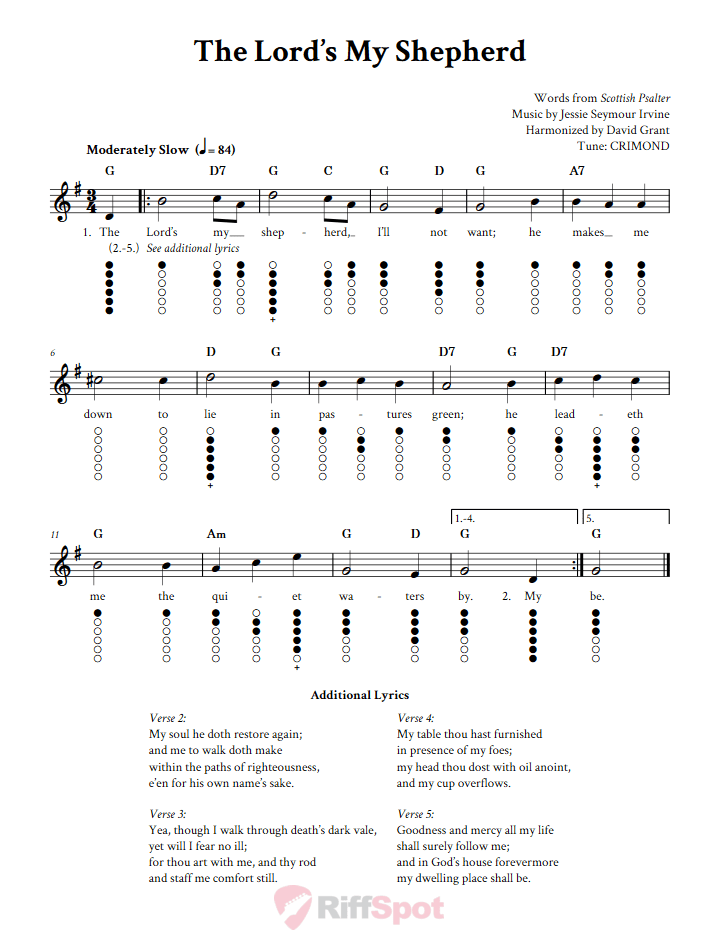 The Lord's My Shepherd Tin Whistle Tab