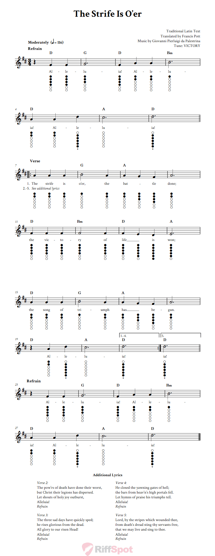 The Strife Is O'er Tin Whistle Tab