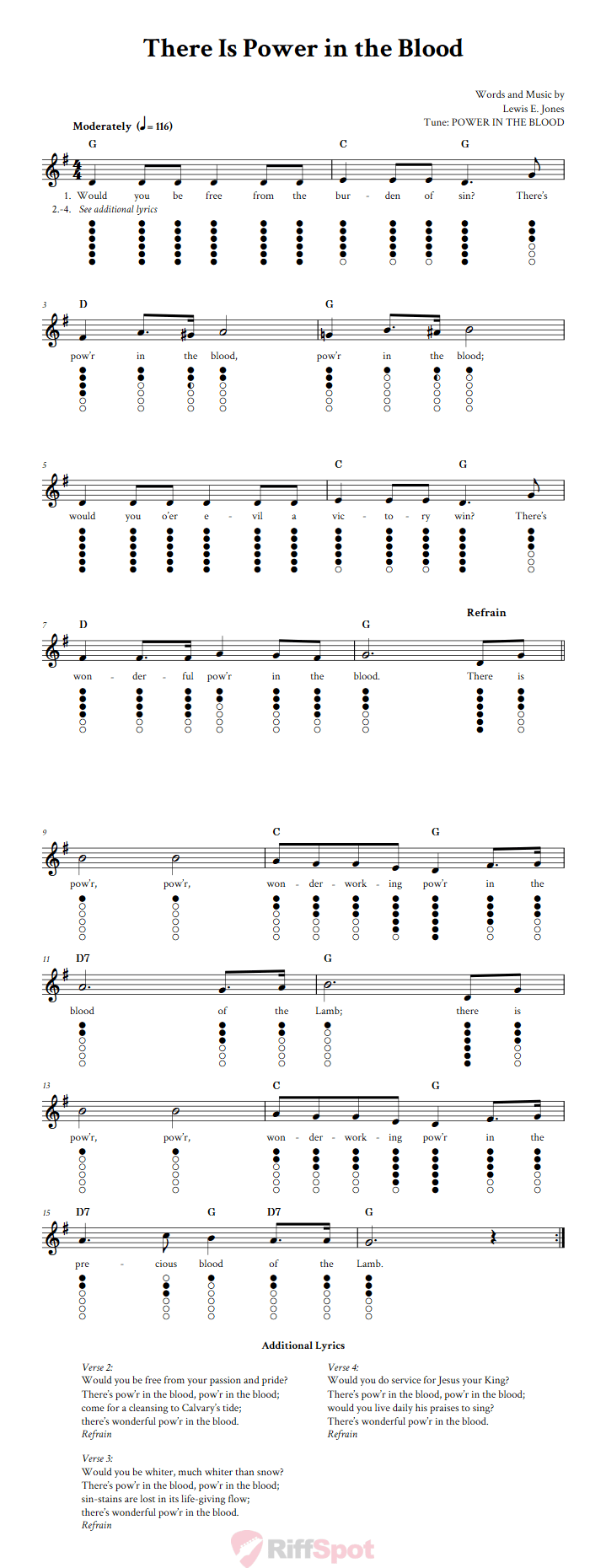 There Is Power in the Blood Tin Whistle Tab