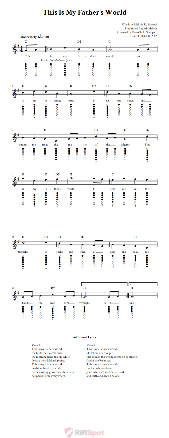 This Is My Father's World Tin Whistle Tab