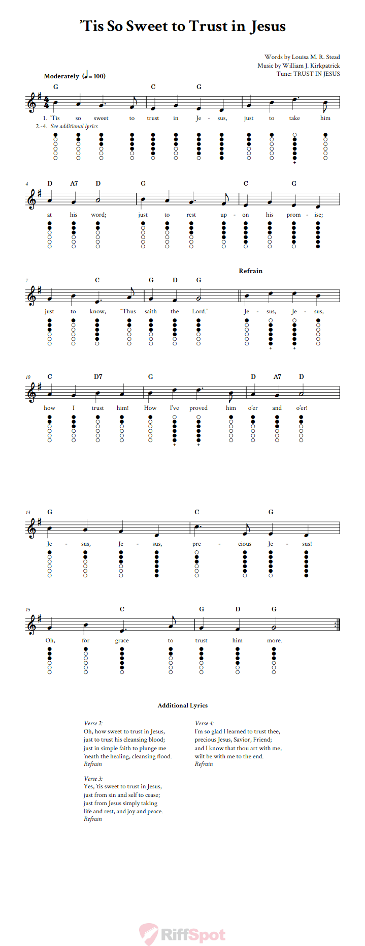 Tis So Sweet To Trust In Jesus Tin Whistle Tab