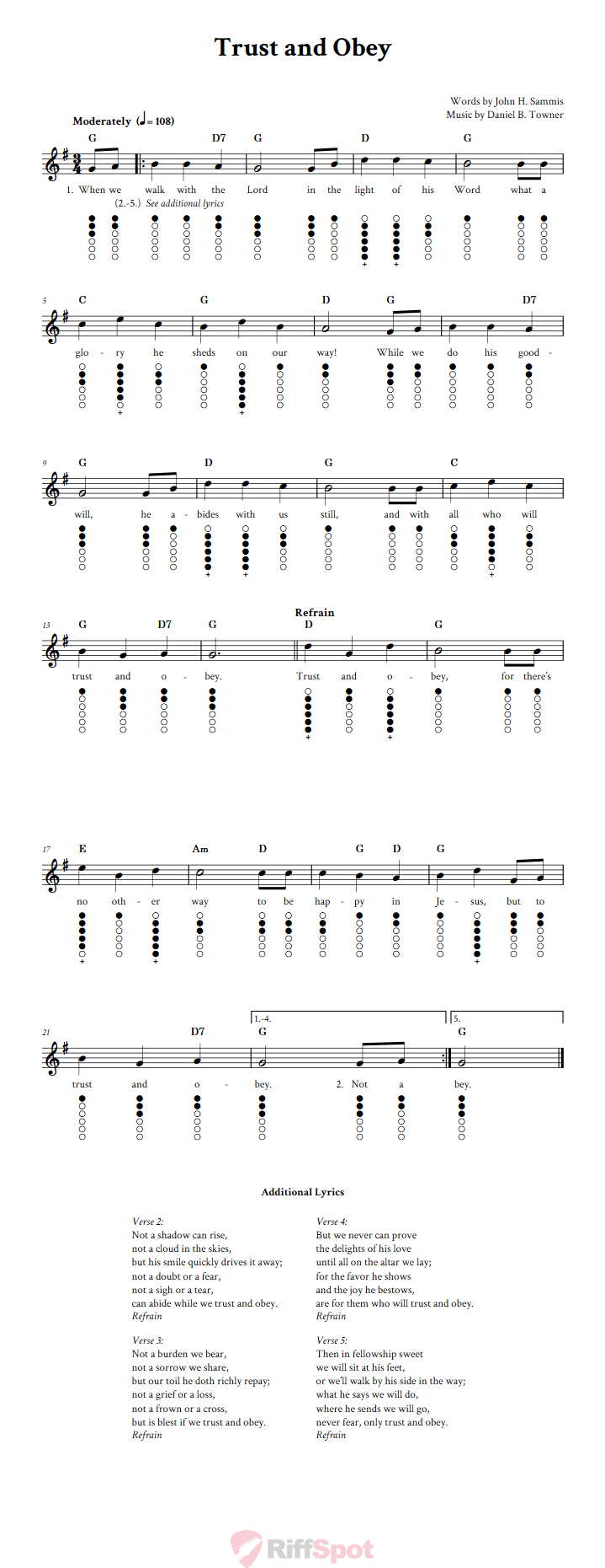 Trust and Obey Tin Whistle Tab