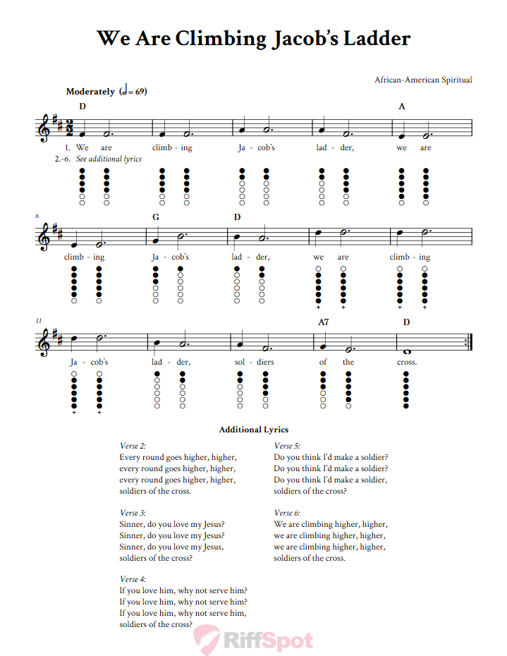 We Are Climbing Jacob's Ladder Tin Whistle Tab