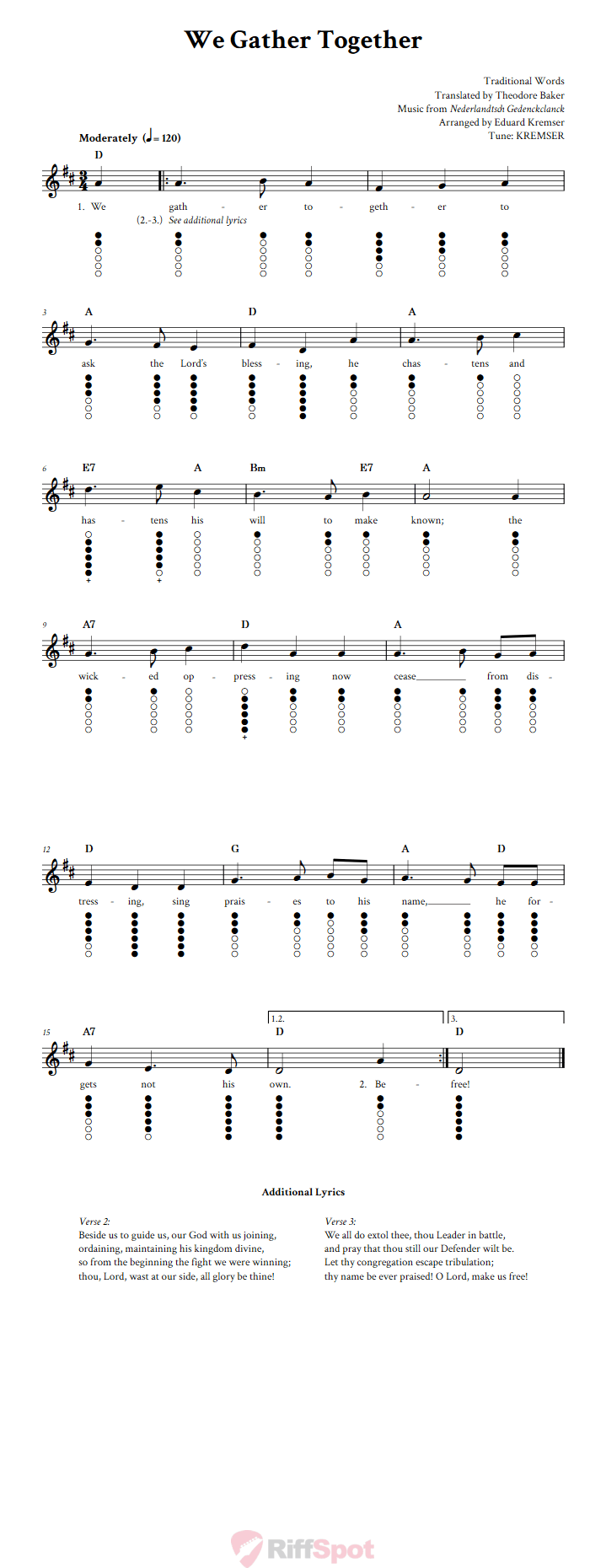 We Gather Together Tin Whistle Tab