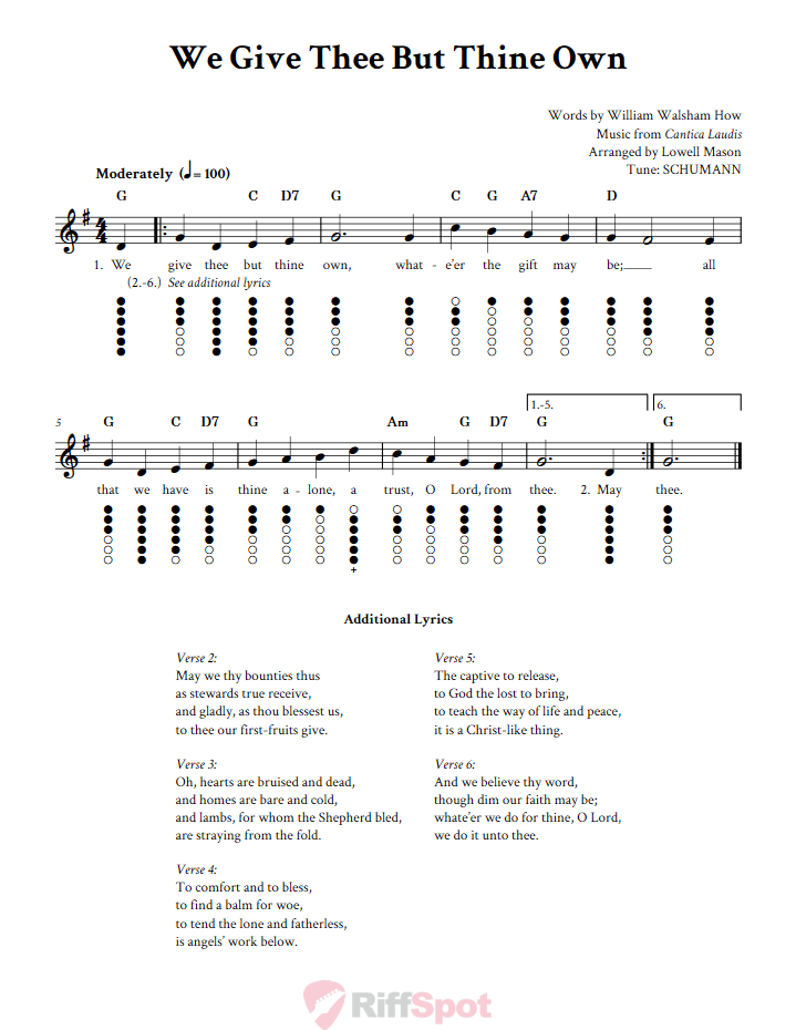 We Give Thee But Thine Own Tin Whistle Tab