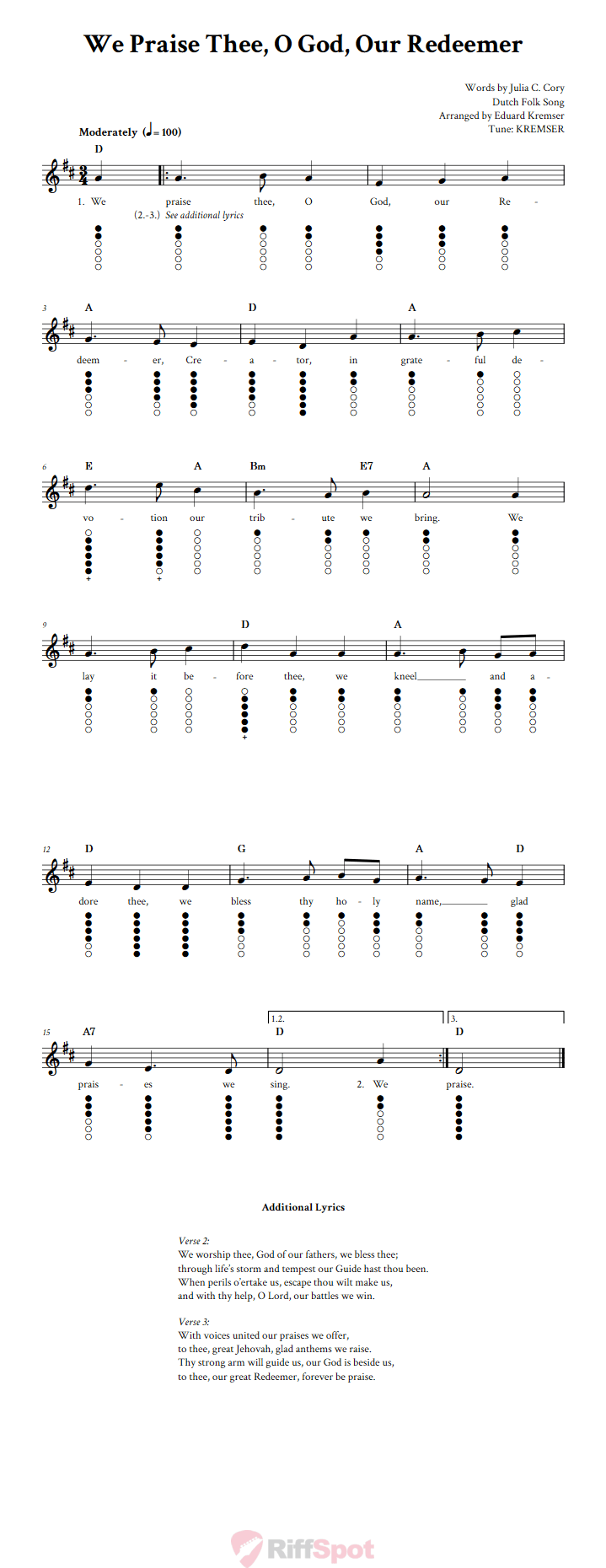 We Praise Thee, O God, Our Redeemer Tin Whistle Tab