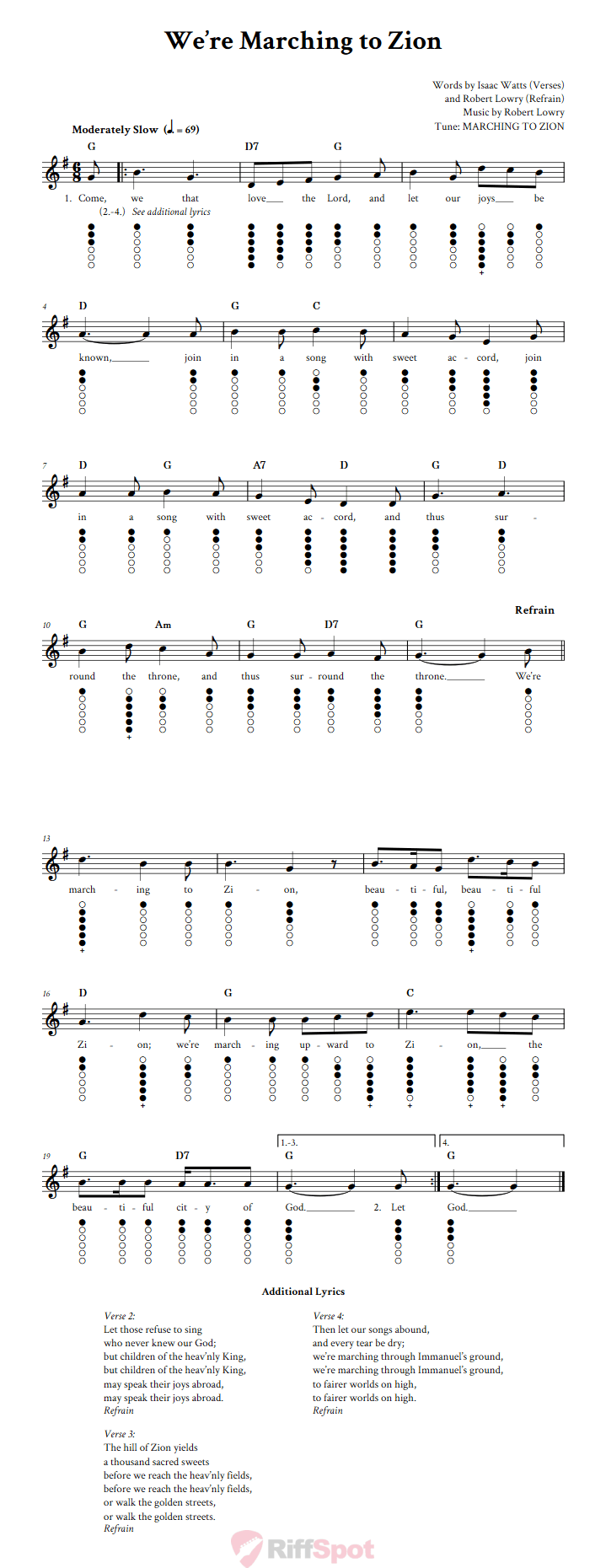 We're Marching to Zion Tin Whistle Tab