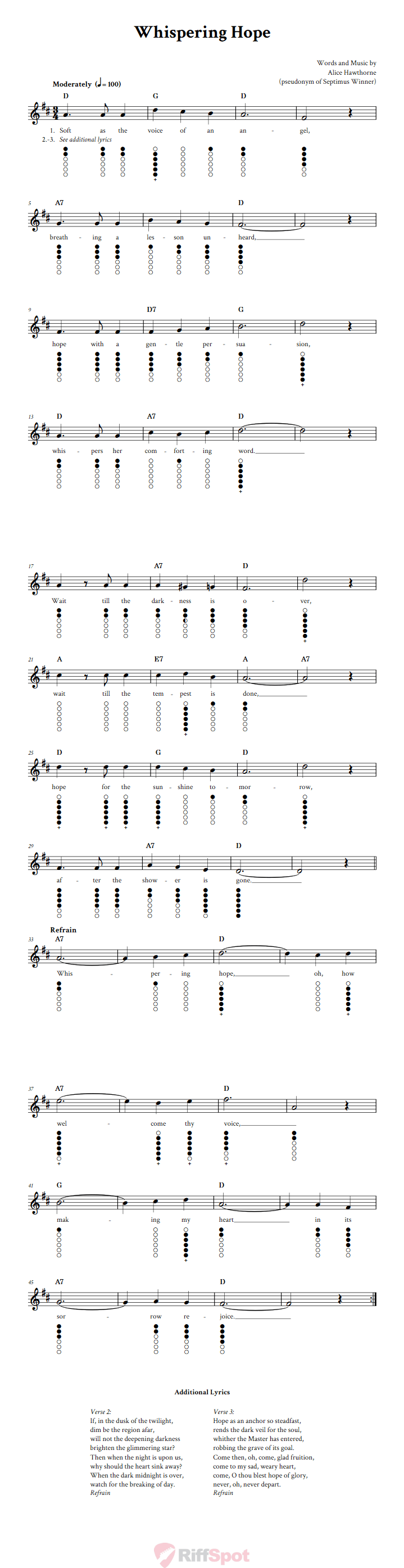 Whispering Hope Tin Whistle Tab