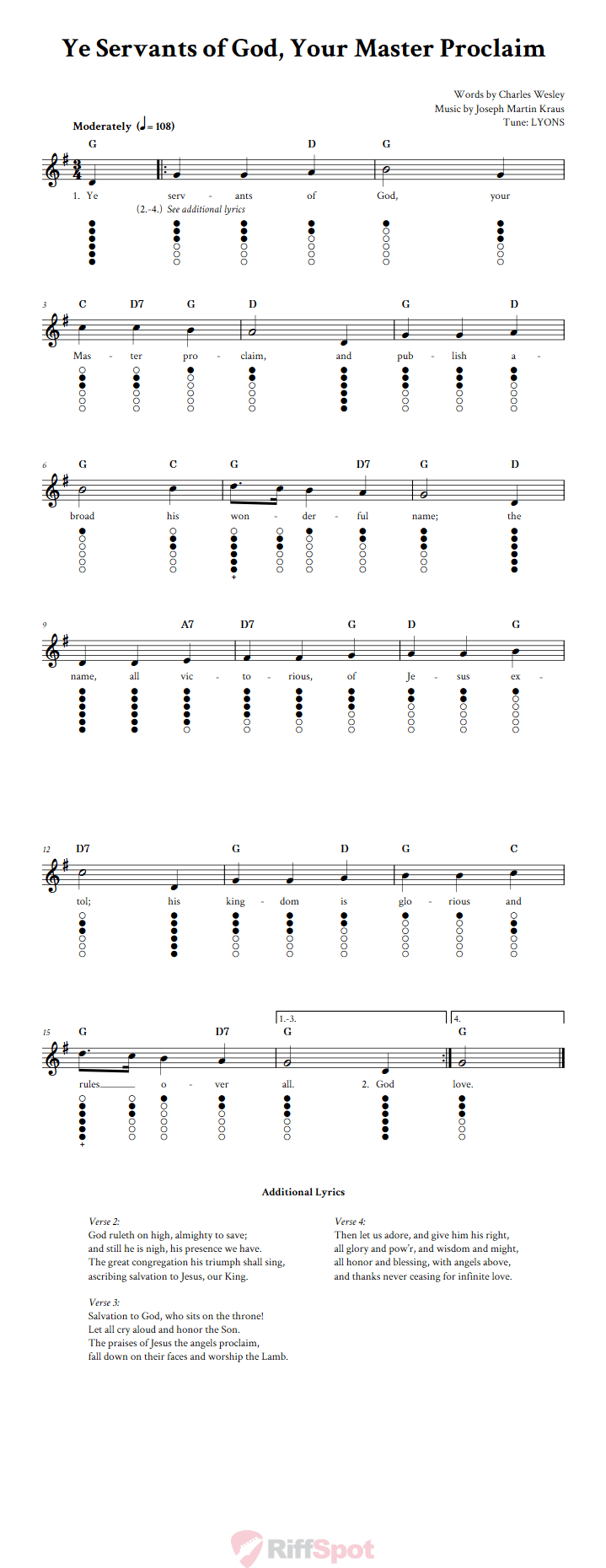 Ye Servants of God, Your Master Proclaim Tin Whistle Tab