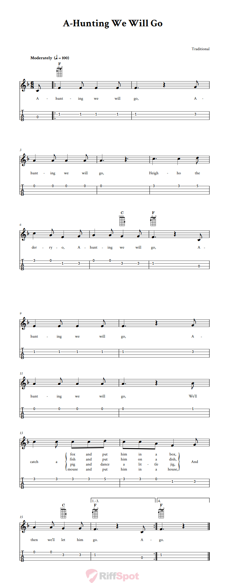 A-Hunting We Will Go Ukulele Tab