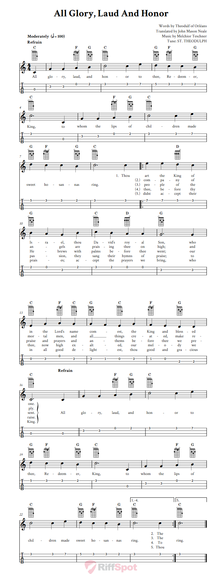 All Glory, Laud And Honor Ukulele Tab