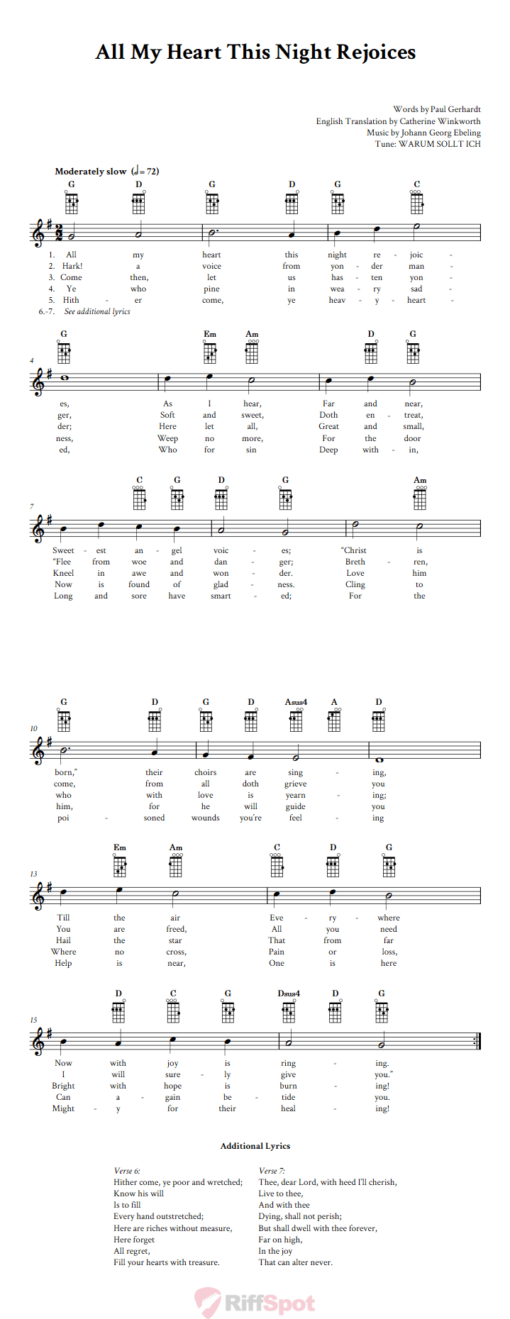 All My Heart This Night Rejoices Ukulele Chords and Vocal Sheet Music