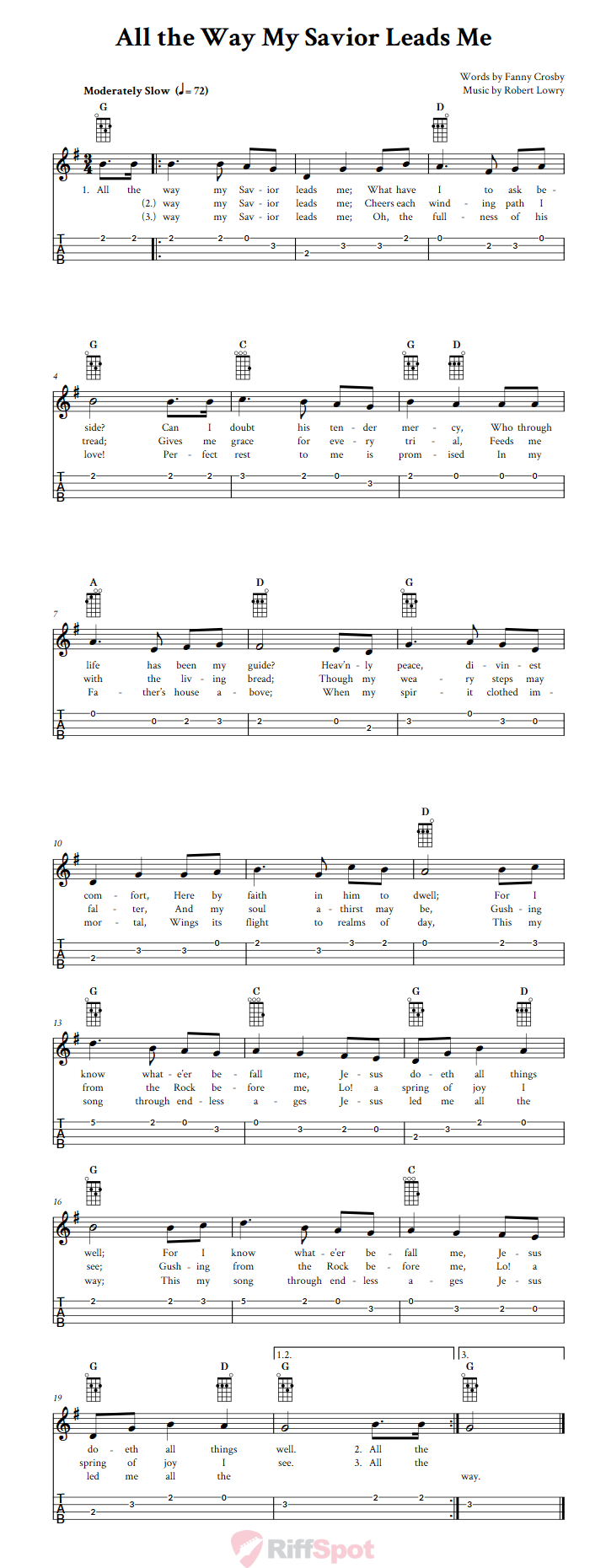 All the Way My Savior Leads Me - Easy Ukulele Sheet Music and Tab with ...