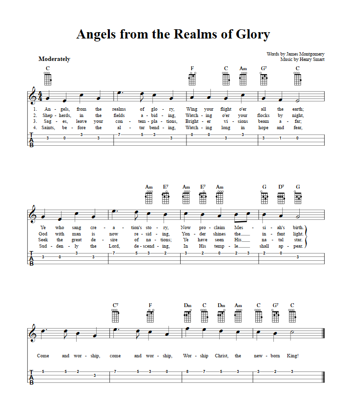 Angels from the Realms of Glory Ukulele Tab