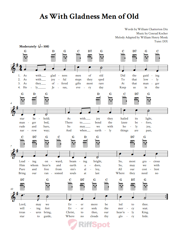 As With Gladness Men of Old Ukulele Chords and Vocal Sheet Music