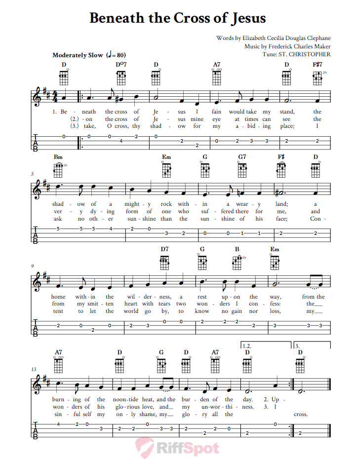 Beneath the Cross of Jesus Ukulele Tab