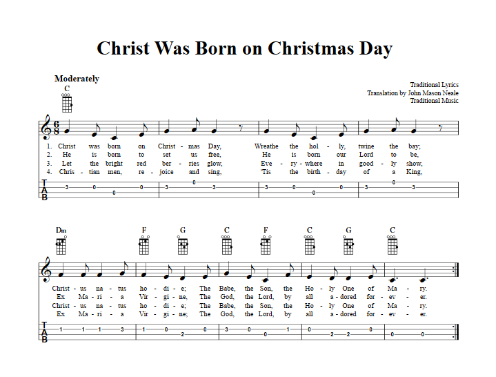 Christ Was Born on Christmas Day Ukulele Tab