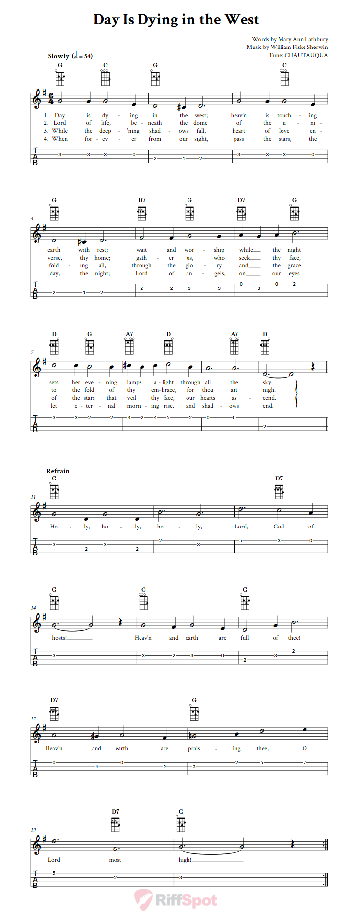 Day Is Dying in the West Ukulele Tab