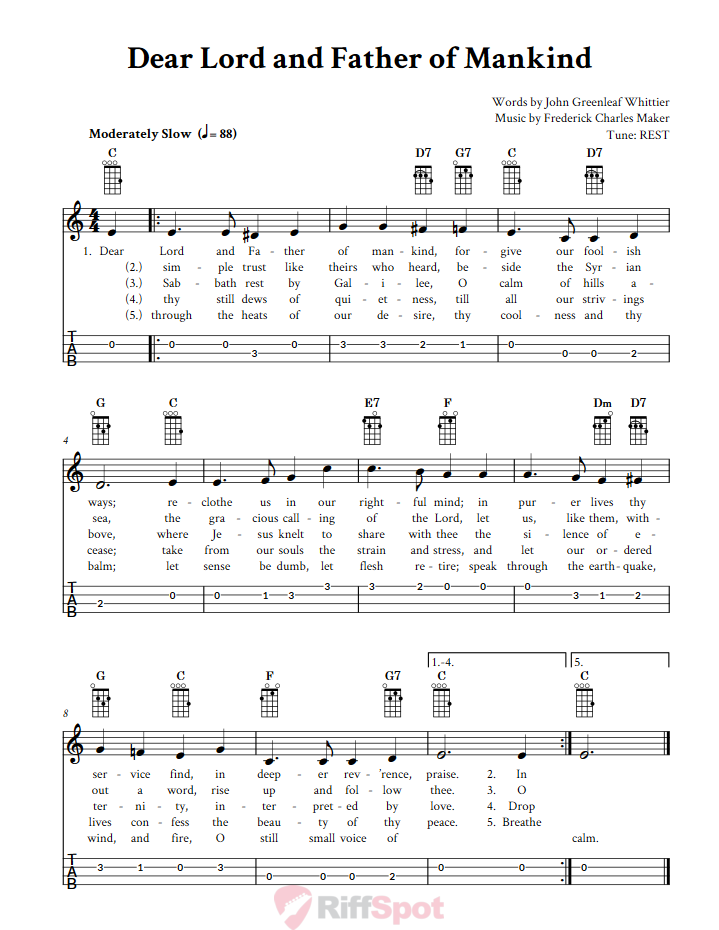 Dear Lord and Father of Mankind Ukulele Tab