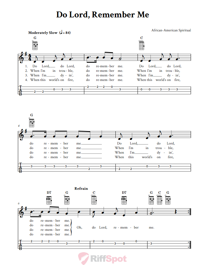 Do Lord, Remember Me Ukulele Tab