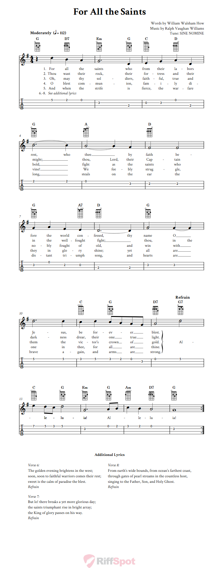 For All the Saints Ukulele Tab