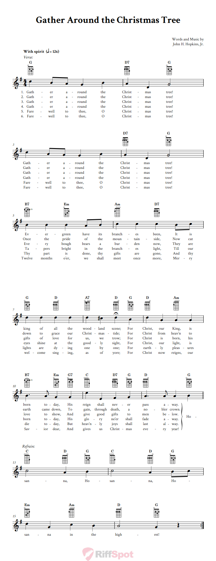 Gather Around the Christmas Tree Ukulele Chords and Vocal Sheet Music