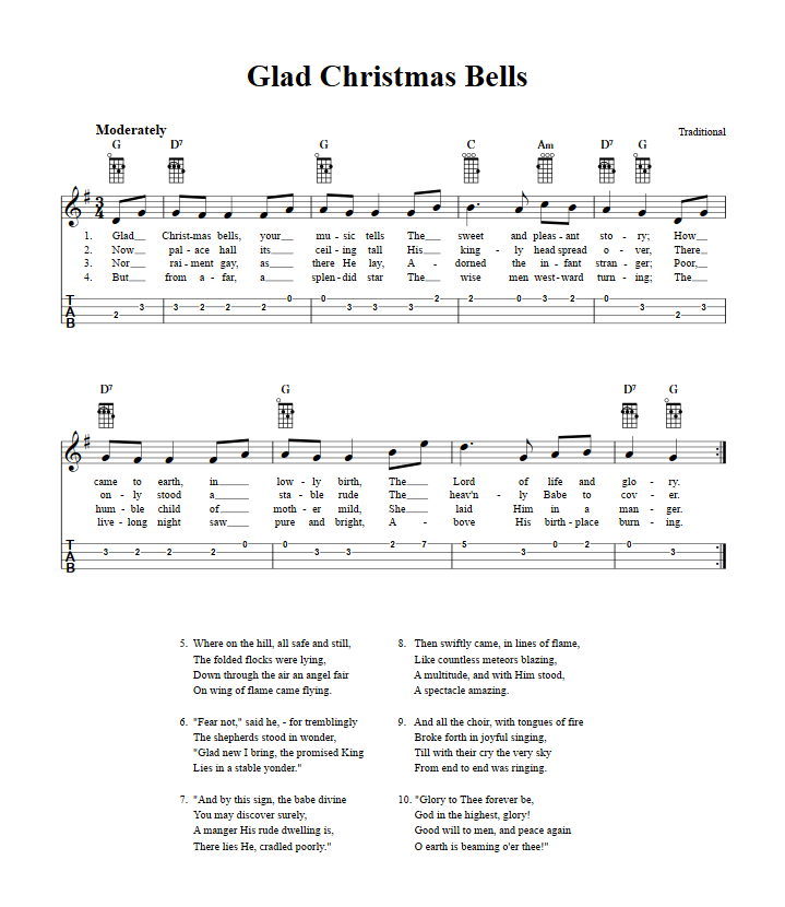 Glad Christmas Bells Ukulele Tab