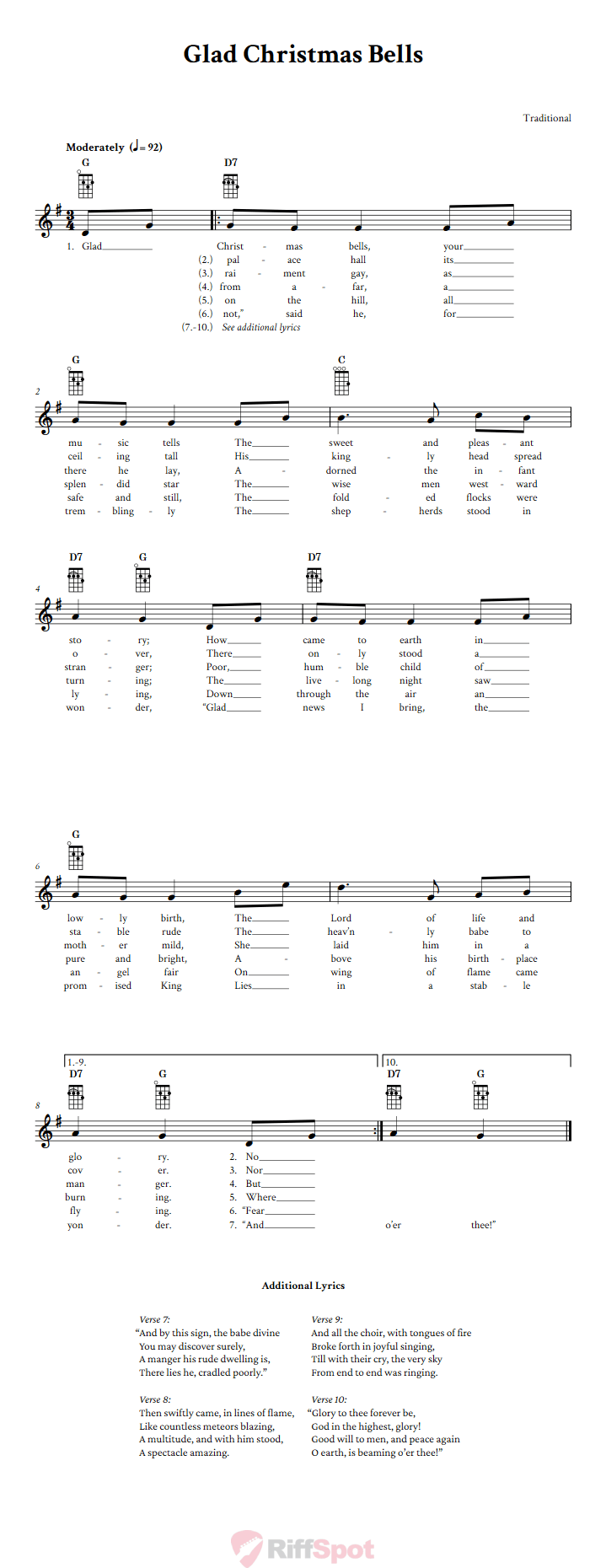 Glad Christmas Bells Ukulele Chords and Vocal Sheet Music