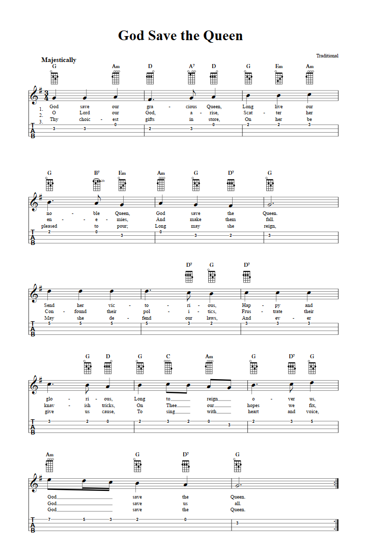 God Save the Queen Ukulele Tab
