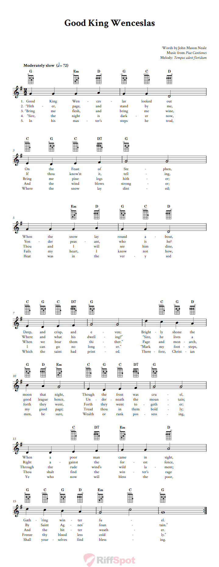 Good King Wenceslas Ukulele Chords and Vocal Sheet Music