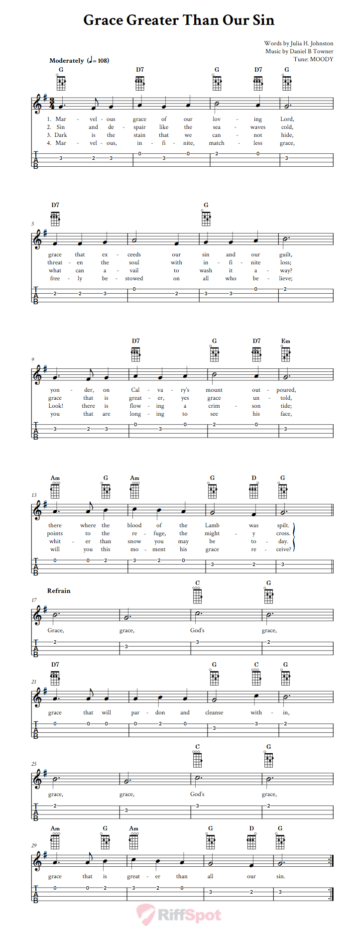 Grace Greater Than Our Sin Ukulele Tab