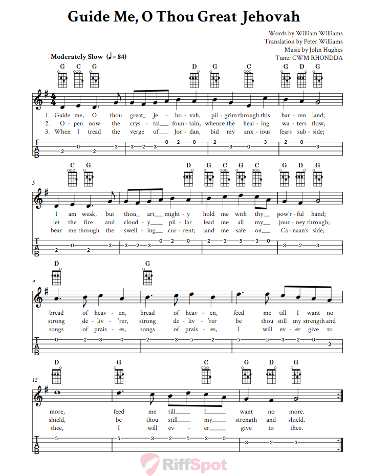 Guide Me, O Thou Great Jehovah Ukulele Tab