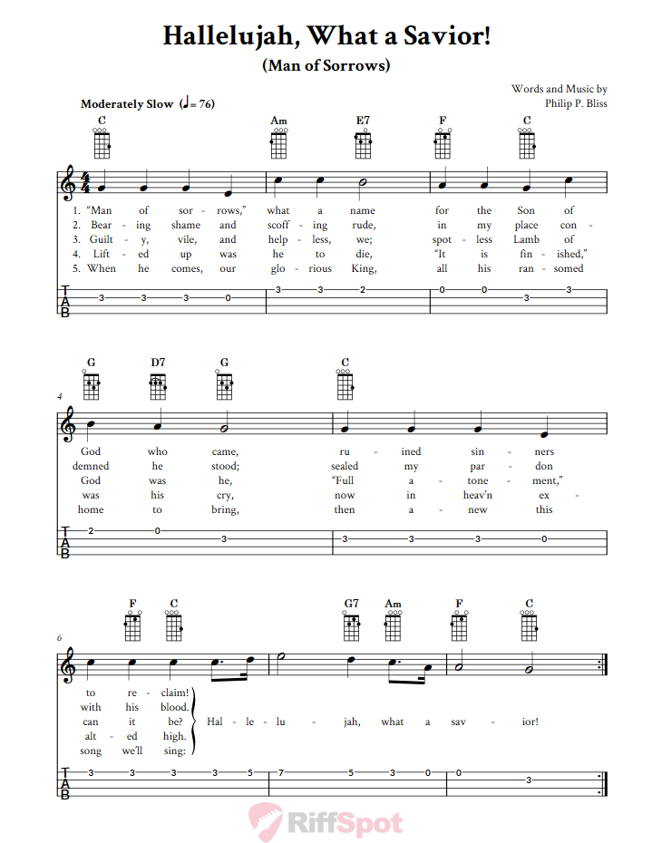 Hallelujah, What a Savior! Ukulele Tab