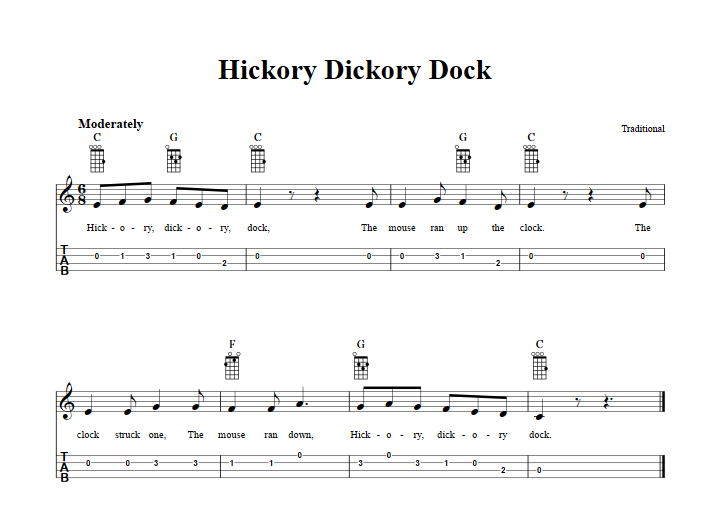 Hickory Dickory Dock Ukulele Tab