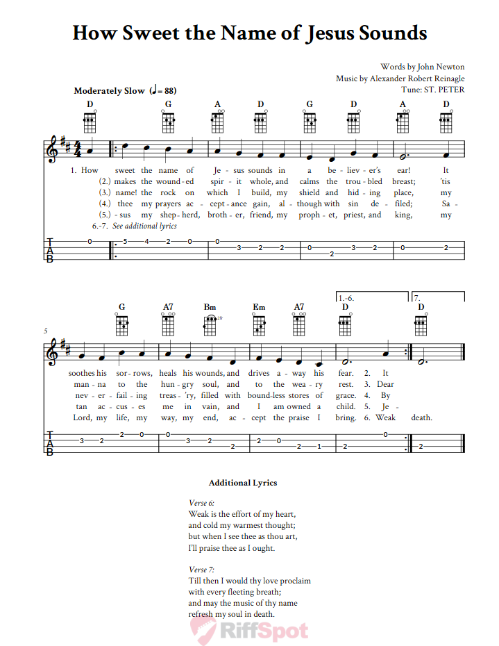 How Sweet the Name of Jesus Sounds Ukulele Tab