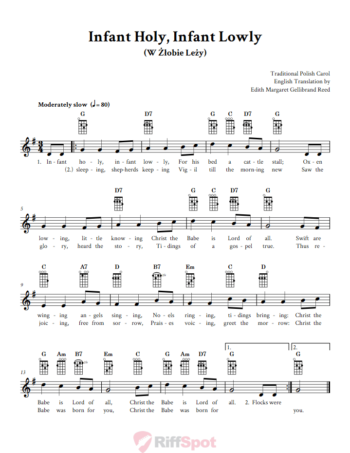 Infant Holy, Infant Lowly Ukulele Chords and Vocal Sheet Music