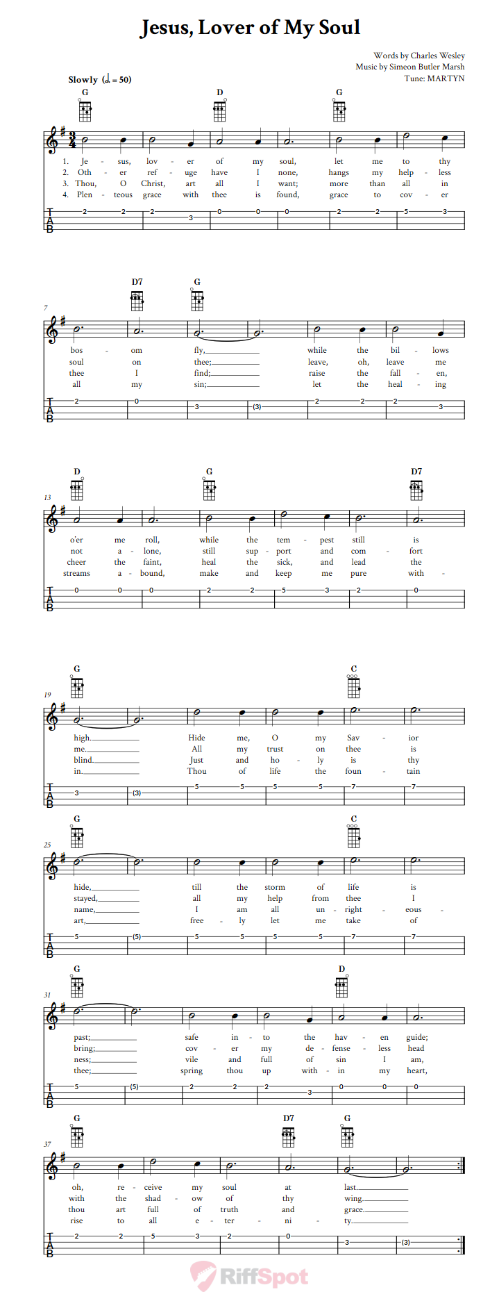 Jesus, Lover of My Soul Ukulele Tab