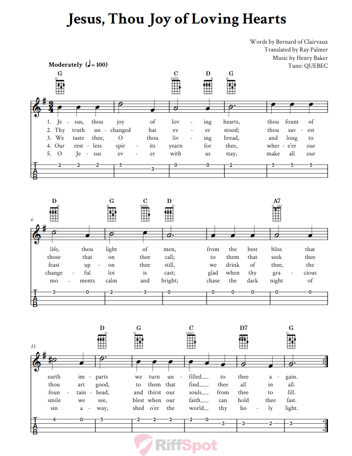 Jesus, Thou Joy of Loving Hearts Ukulele Tab