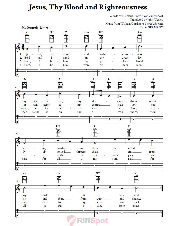 Jesus, Thy Blood and Righteousness - Easy Ukulele Sheet Music and Tab ...