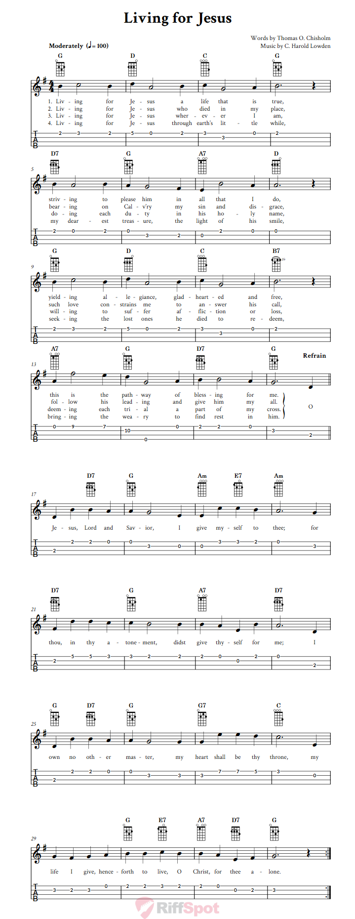 Living For Jesus Ukulele Tab