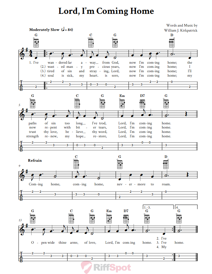 Lord, I'm Coming Home Ukulele Tab