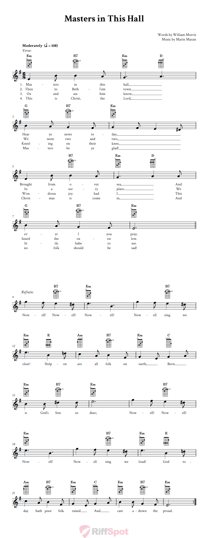 Masters in This Hall Ukulele Chords and Vocal Sheet Music